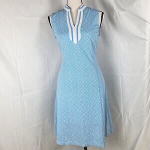 J.McLaughlin Dress Women XS Blue Geometric Sleeveless A-Line Stretch Pullover